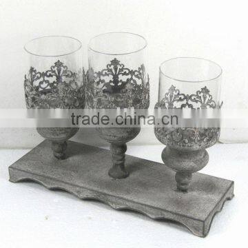 engraved metal candle holder w/rectangle stand