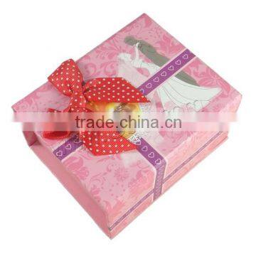 pink wedding used Cardboard Present box for bracelet with Grosgrain Ribbon