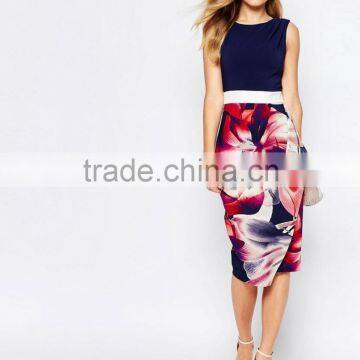 2016 OEM&ODM Wholesale High Quality Pencil Dresses With Navy Floral photo-5