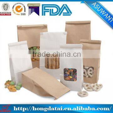 Brown and white kraft paper packaging bag with window