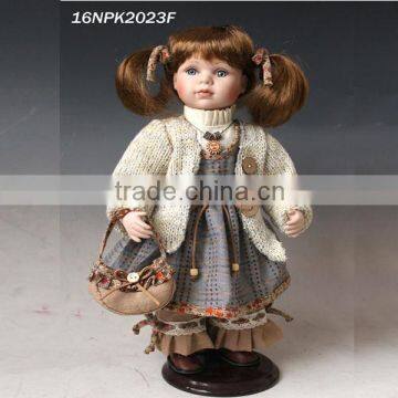 16inch New Design Ceramic Stand doll with fashion dress and bag Country Porcelain Doll