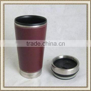 16oz travel mug with leather cover outer no handle