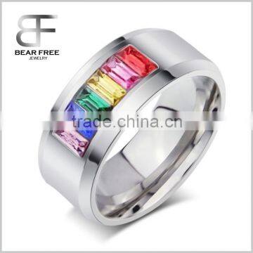 Stainless Steel Channel Set Gay Pride Rainbow Crystal Band Ring, stainless steel Men Gay and Lesbian rings
