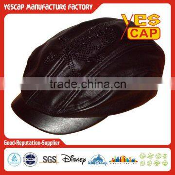 leather beret with short brim