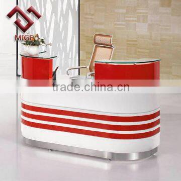 red small front table, front desk table, small counter table