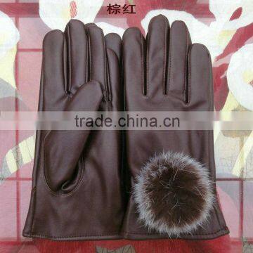 Claret style ladies PU leather gloves for winter in bulk