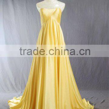 Yellow Strapless Soft Flowing Chiffon Sheath Evening Dress with Chapel Train EY0040