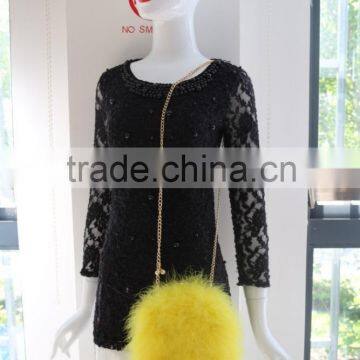 Dyed color women fashion feather fur bag turkey feather shoulder bag