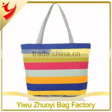 High Quality Striped Printed Canvas Tote Bag for Travel