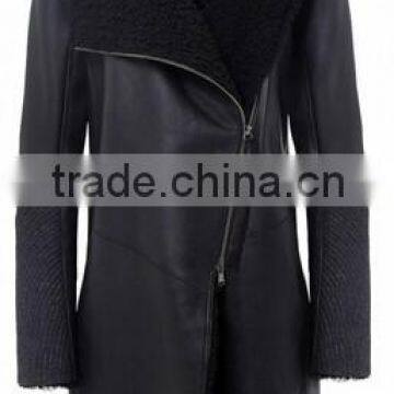 100% real genuine sheepskin black shearling coat for women