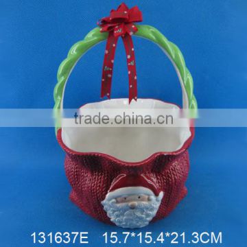 Decorative christmas baskets wholesale ceramic baskets with santa claus painting