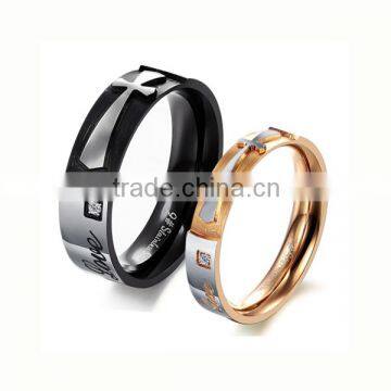 Cross religious design black IP gold ring design for couples newest design couple rings unique couple ring designs (LR6038)