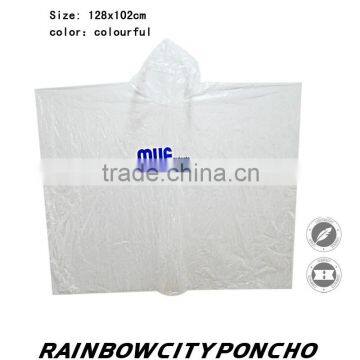 transparent white rain poncho cape with color logo printing for adult size