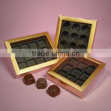 set up view top gold candy PET box with inserts