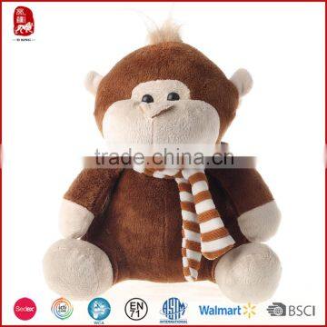 Custom OEM Soft Sitting Plush Monkey Toy With Scarf China Factory