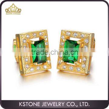KSTONE 2015 New Design 18K Gold Plated Square Green Big AAA+ Cubic Zirconia Diamond Stud Earrings for Women