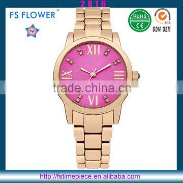 FS FLOWER - Wholesale New Design Quartz Watch Pink Dial Rose Gold Watch Case And Band Women Fashion Style Hand Watch