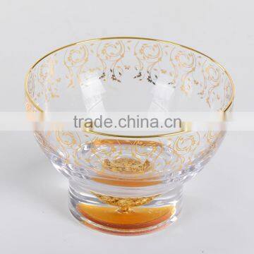 400 ml 24K Gold Leaf Inside Dish Glass Cup Crystal Fruit Bowl photo-2