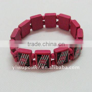 Rose color Elasticated wood bracelet with customized picture