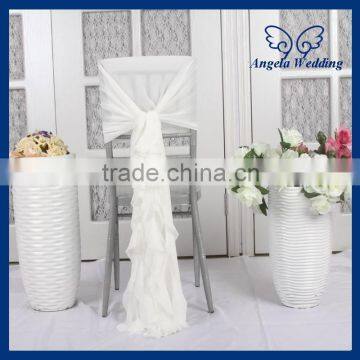 CH099B Wholesale for sale fancy curly willow ivory chiffon ruffled wedding chair cover