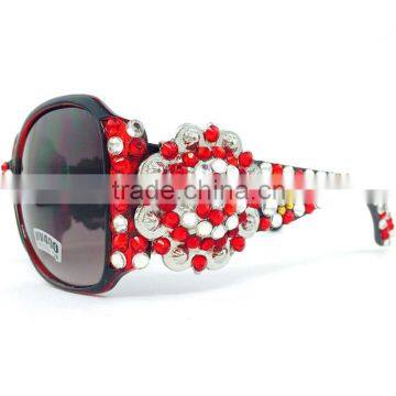 Western Clear Red Gold Rhinestone Silver Concho Bling Crystal Sunglasses