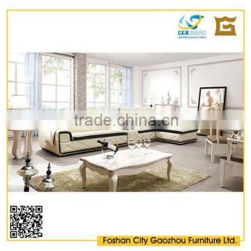 modern wooden living room furniture sets with leisure leather sofa and marble top coffee table