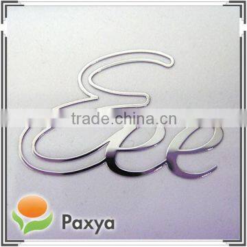 Silver electroformed thin metal brand logo