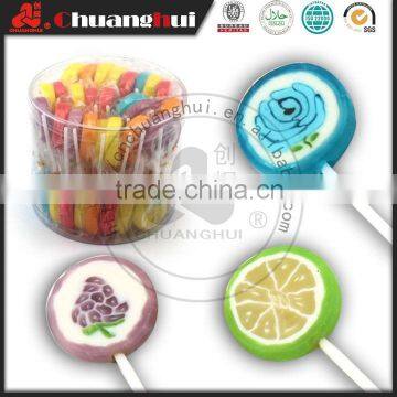 10g Flat Handmade Lollipop, Fruits and Flower Lollipop Candy