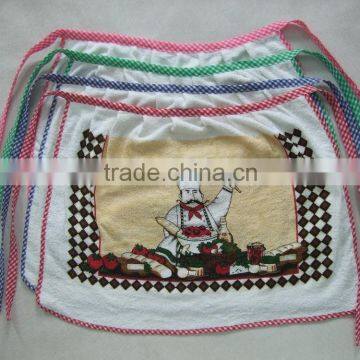 cotton polyester terry towel fabric pigment printing apron with check border