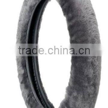 Sheepskin Stretch-On Steering Wheel Cover-Grey