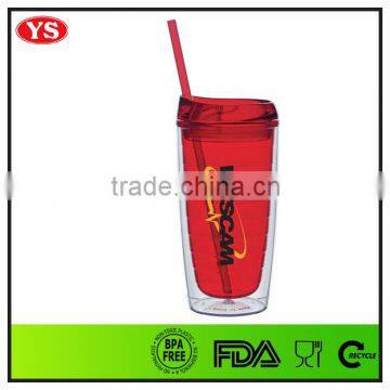 16oz Insulated Double Wall Plastic Promotional Coffee Tumbler With Straw