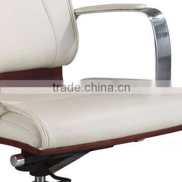 White Leather Wood Back Office Chair Plywood photo-5