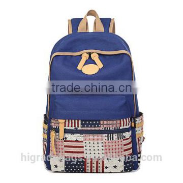 canvas school backpack bag with leather trim