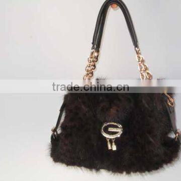 Factory price exotic skin hanfbags real mink fur bags for fashion women