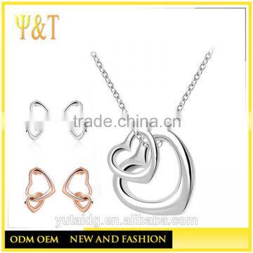 Jingli jewelry China factory anatomical double heart 18 karat gold dubai wedding jewelry sets(AT-003)