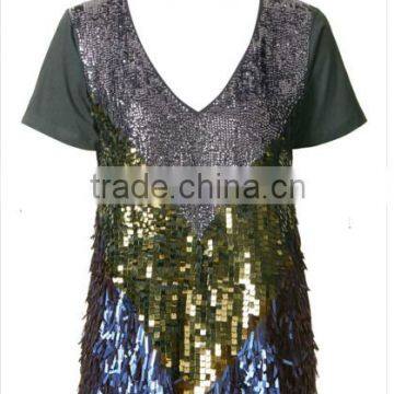 Guangzhou Garment women clothes Supplier beading backless design Woman party T shirts