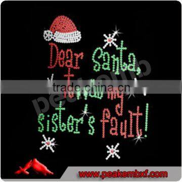 Christmas Dear Santa Hot Fix Rhinestone Motif for dress