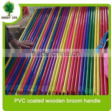 Well straight wood handle tool PVC coated wood broom stick for floor mop stick