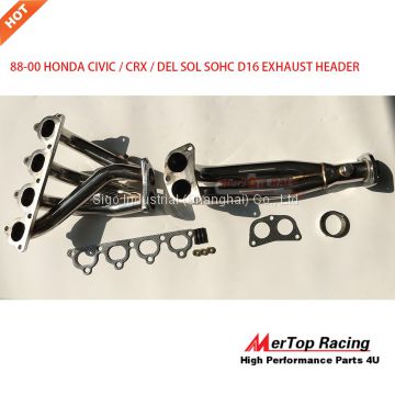 Mertop Race 88-00 HOND* CIVI*/CRX/DEL SOL D15/D16 VTEC STAINLESS EXHAUST HEADER+GASKET+BOLTS