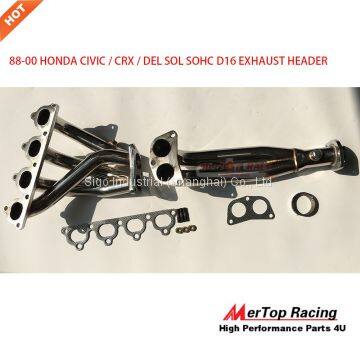 Mertop Race 88-00 HOND* CIVI*/CRX/DEL SOL D15/D16 VTEC STAINLESS EXHAUST HEADER+GASKET+BOLTS