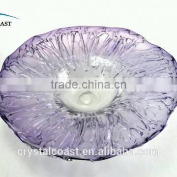 gold lotus leaf shaped glass fruit plate for table decoration; italy murano amber glass hanging plate for wall decoration