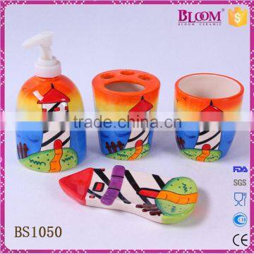 hand painting tower design ceramic bathroom accessory set