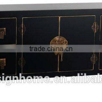 BLACK ORIENTAL WOODEN CABINET W/2 DOORS & 8 DRAWERS