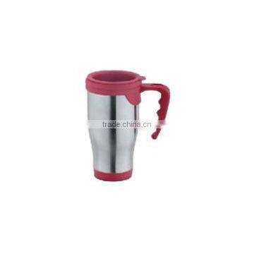 450ml Stainless Steel Inner Plastic Outer Steel Vacuum Cup/auto Mug/Travel Mugs/coffee Cup With Handle and Lid photo-2