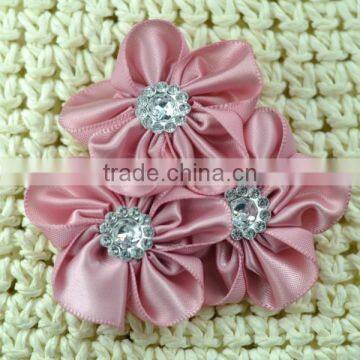 Handmade Satin Flower With Rhinestone Center for Kids Hair Accessories photo-5