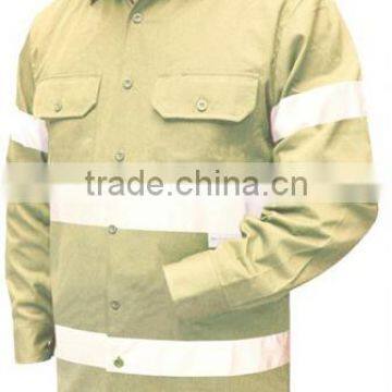 Mens Button-front Beige 5CM Hi-vis Safety Work Shirt