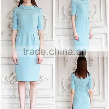 Ladies Slim Fit Light Blue Short Sleeve Elegent Dress photo-4
