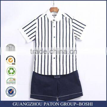 Short Sleeve Senior Cotton Strip School Uniform Shirt