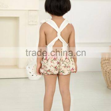 Summer Baby Flower White Top Lace Cotton Romper Wholesale Children's Boutique Romper photo-4