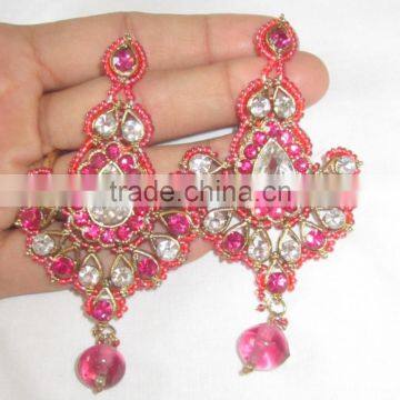 Pink Beads Dangler EARRING Pair photo-2